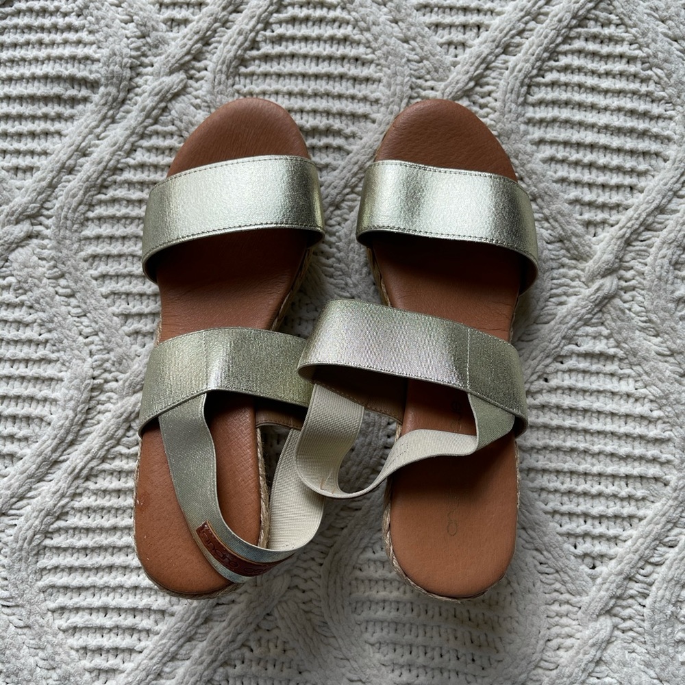 Andre Assous Gold Espadrille Wedge Sandal
